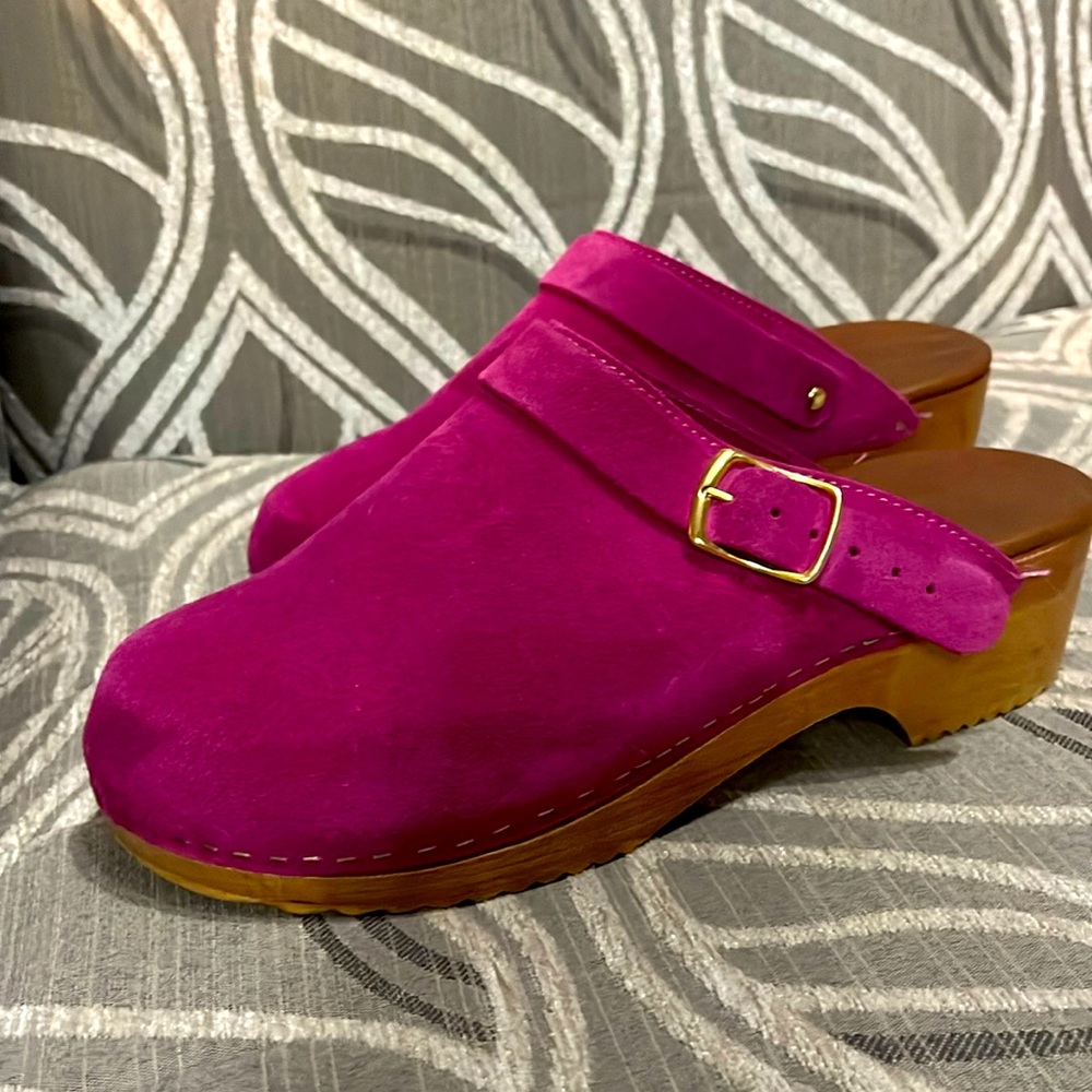 Anthropologie  Hot Pink Suede Clog, Size 38